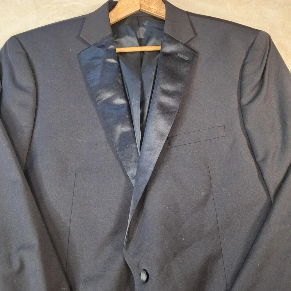 Calvin Klein Suit Jacket Mens 48 Long Black Wool Ventless 2 Button Tuxedo Forma
